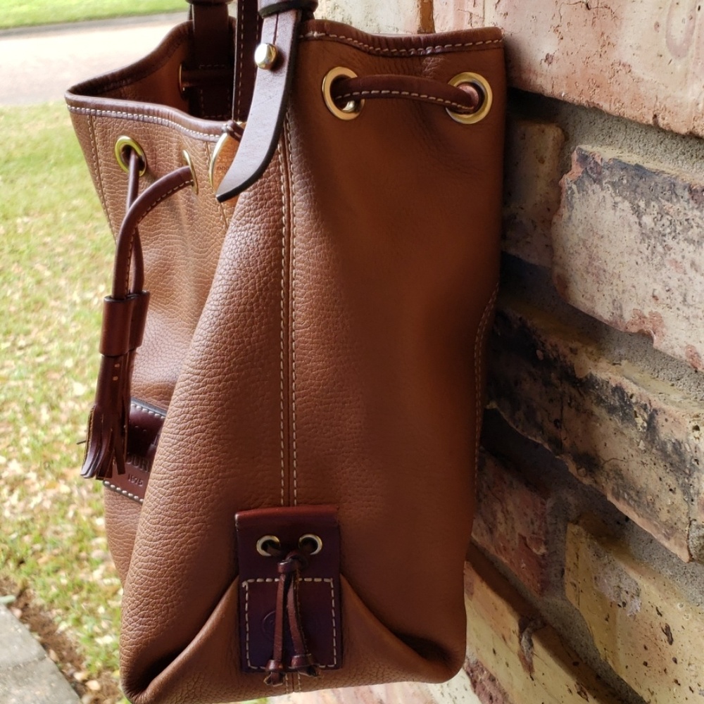 Dooney & Bourke Cognac Pebble Leather Drawstring Shoulder Bag - Picture 3 of 8